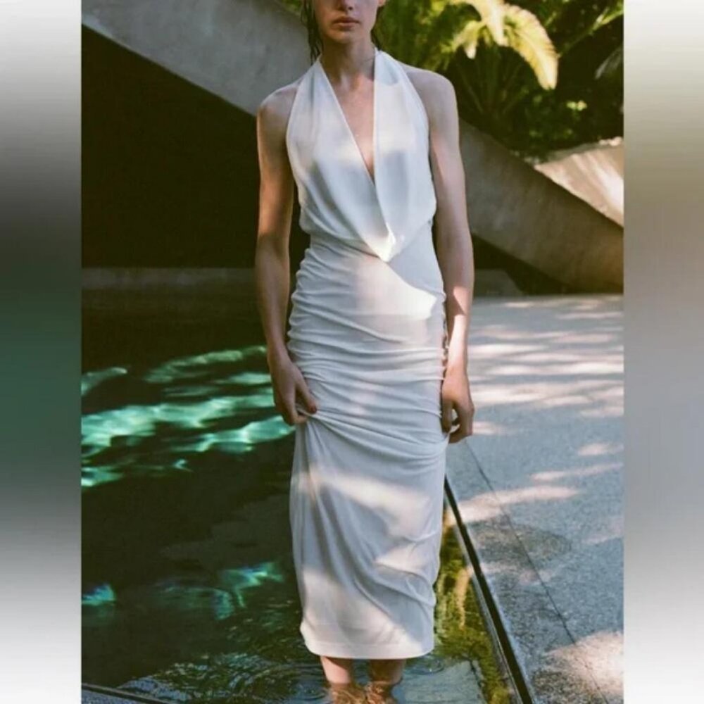 ZARA DRAPED HALTER DRESS